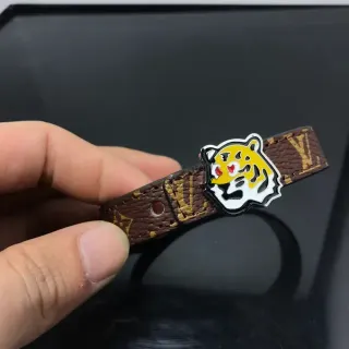 Louis Vuitton Brown Yellow Monogram Leather Enamel Tiger Buckle Belt