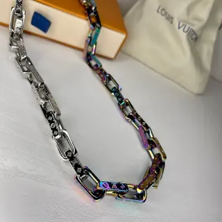 Louis Vuitton Chain Collection Multicolor Silver Chunky Link Iridescent Finish Necklace