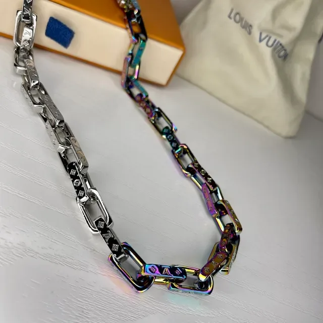 Louis Vuitton Chain Collection Multicolor Silver Chunky Link Iridescent Finish Necklace 1