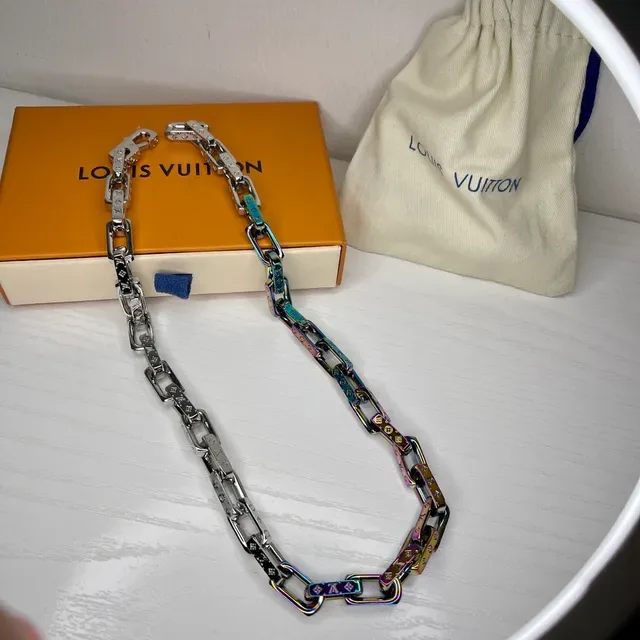 Louis Vuitton Chain Collection Multicolor Silver Chunky Link Iridescent Finish Necklace 4
