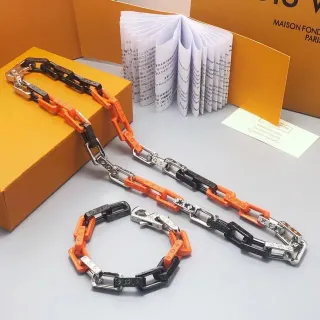 Louis Vuitton Cadena Enlace Naranja Negro Gruesa Monograma-Grabado Resina Pulsera