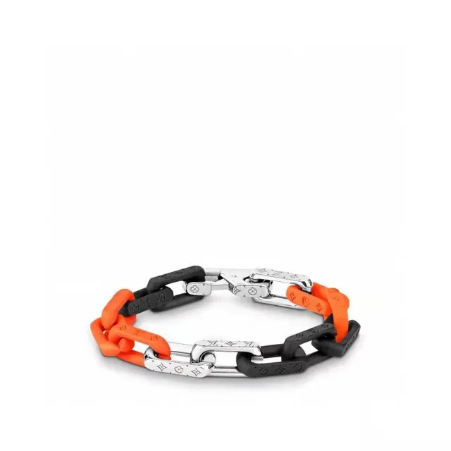 Louis Vuitton Chain Link Orange Black Chunky Monogram-Engraved Resin Bracelet 2