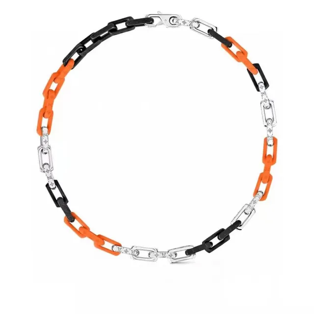 Louis Vuitton Chain Link Orange Black Chunky Monogram-Engraved Resin Bracelet 4