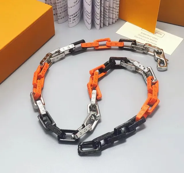 Louis Vuitton Chain Link Orange Black Chunky Monogram-Engraved Resin Bracelet 7