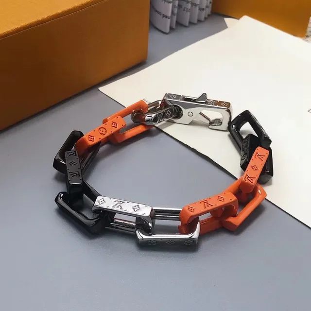 Louis Vuitton Chain Link Orange Black Chunky Monogram-Engraved Resin Bracelet 8