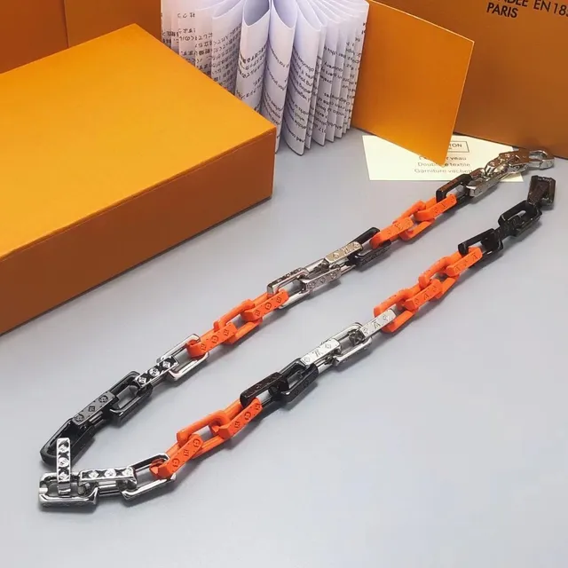 Louis Vuitton Chain Link Orange Black Chunky Monogram-Engraved Resin Bracelet 9