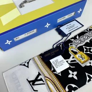 Louis Vuitton 链锁黑黄印花图案丝质围巾