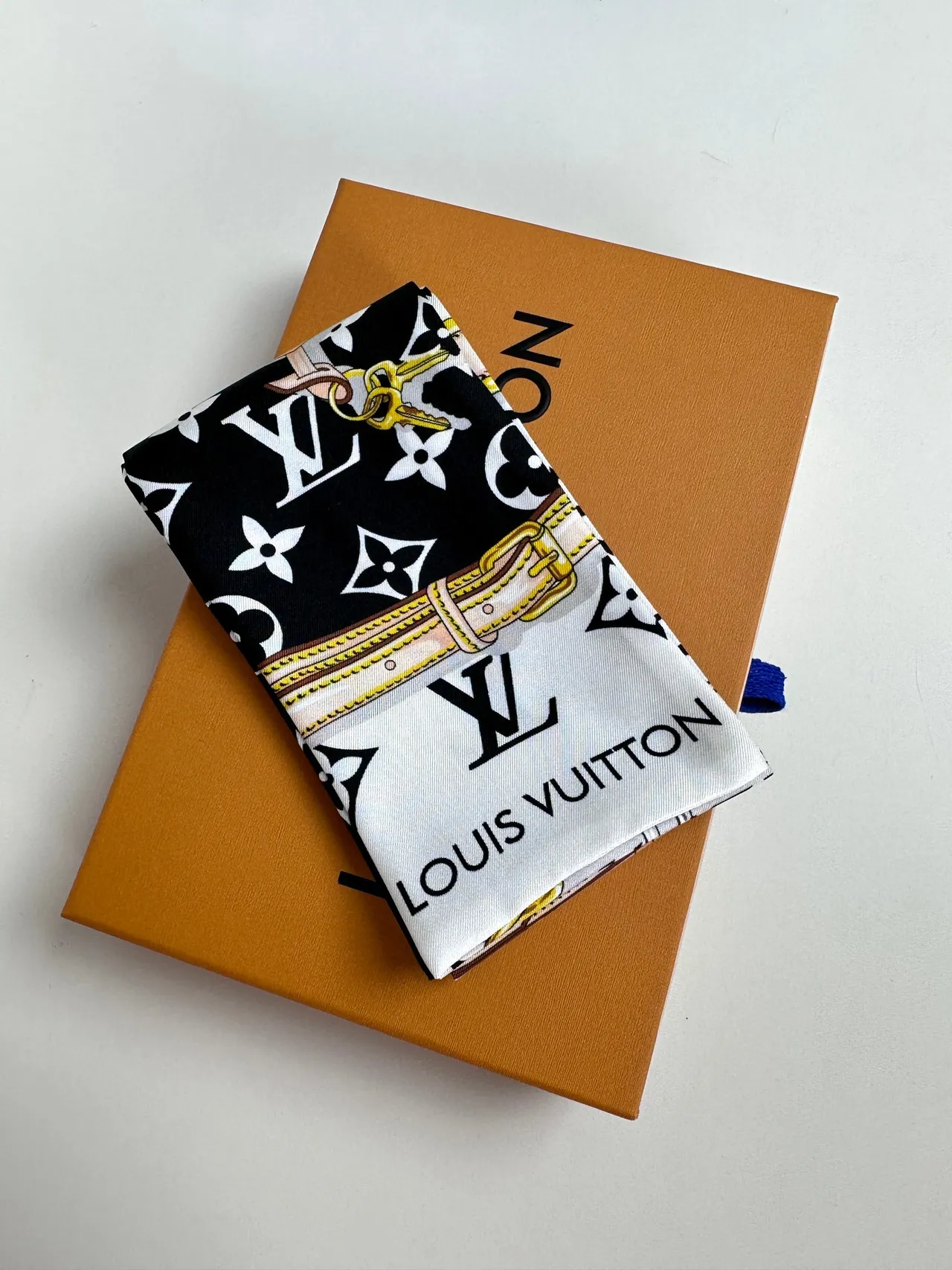 Louis Vuitton Chaîne Verrou Noir Jaune Impression Monogramme Motif Écharpe de Soie 8