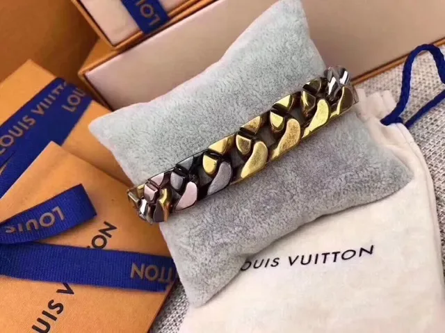 Louis Vuitton Chain Multicolor Silver Chunky Curb-Link Enamel-Accented Bracelet 2