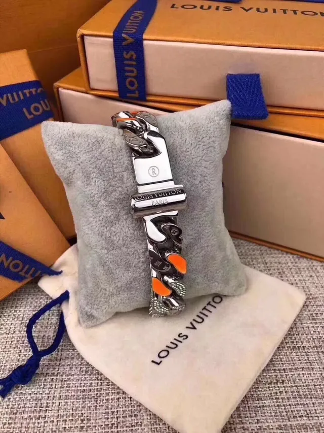 Louis Vuitton Chain Multicolor Silver Chunky Curb-Link Enamel-Accented Bracelet 8