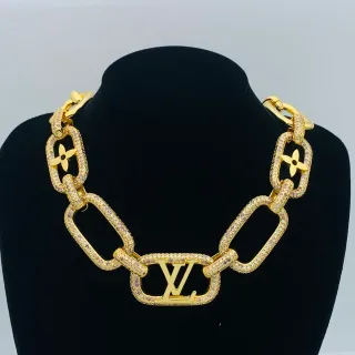 Louis Vuitton Chain Reaction Gold-Tone Pavé Flower Motif Necklace