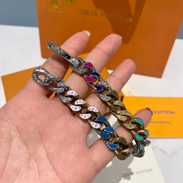 Louis Vuitton Chain Reaction Multicolor Enamel and Crystal Curb-Link Bracelet 3
