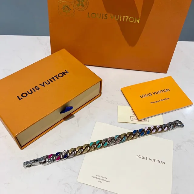 Louis Vuitton Chain Reaction Multicolor Enamel and Crystal Curb-Link Bracelet 7