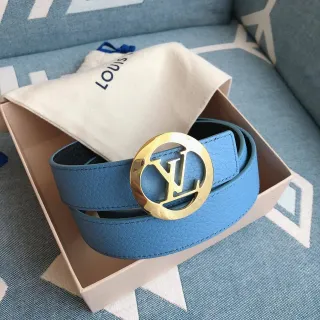 Louis Vuitton Circular Monogram Buckle Light Blue Leather Belt