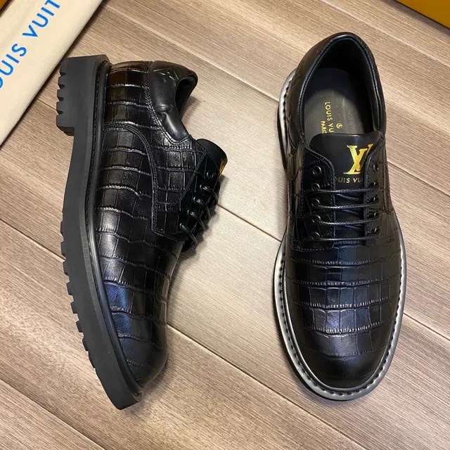 Louis Vuitton Croc-Embossed Black Oxford Shoes 7