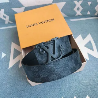 Louis Vuitton Damier Graphite বেল্ট নীল কালো চেকড স্কাল্প্টেড মনোগ্রাম বাকেল চামড়ার বেল্ট