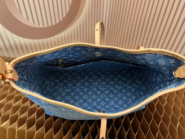 Louis Vuitton Denim Hobo Bleu Beige Monogramme Silhouette Décontractée Sac Hobo 3