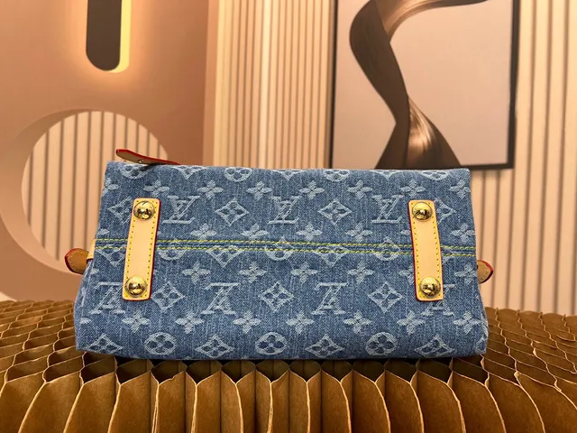 Louis Vuitton Denim Hobo Bleu Beige Monogramme Silhouette Décontractée Sac Hobo 4