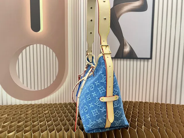 Louis Vuitton Denim Hobo Bleu Beige Monogramme Silhouette Décontractée Sac Hobo 5
