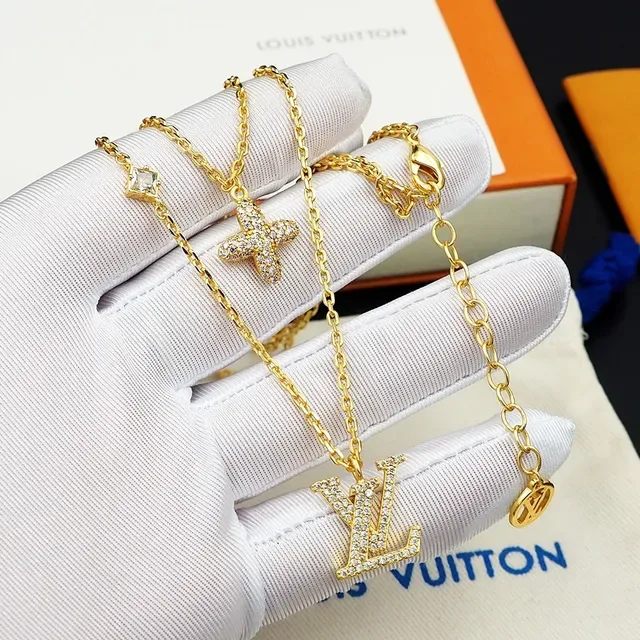 Louis Vuitton Double-Layer Gold-Tone Pavé Crystal LV and Cross Necklace 8