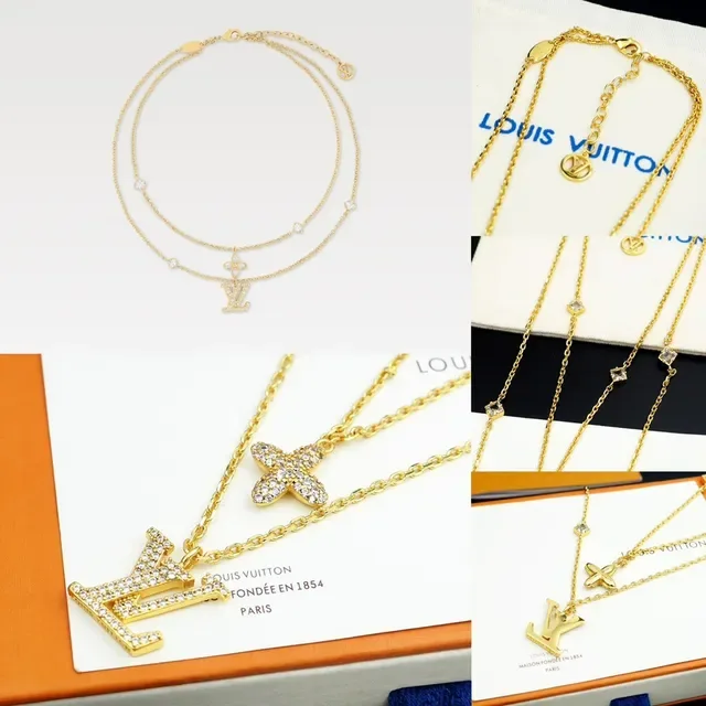 Louis Vuitton Double-Layer Gold-Tone Pavé Crystal LV and Cross Necklace 9