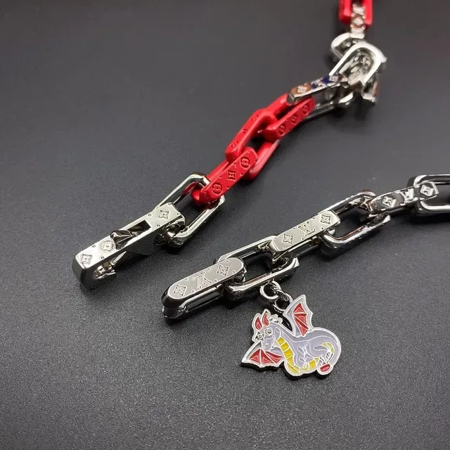 Louis Vuitton Dragon Charm Bracelet Red and Silver Enamel Chain Bracelet 2