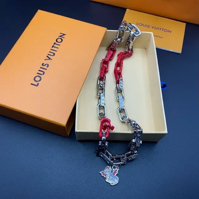 Louis Vuitton Dragon Charm Bracelet Red and Silver Enamel Chain Bracelet 5