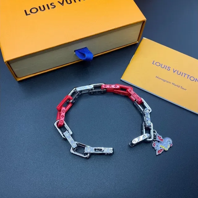 Louis Vuitton Dragon Charm Bracelet Red and Silver Enamel Chain Bracelet 7