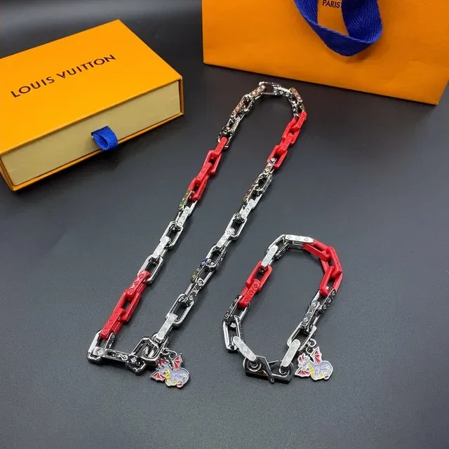Louis Vuitton Dragon Charm Bracelet Red and Silver Enamel Chain Bracelet 8