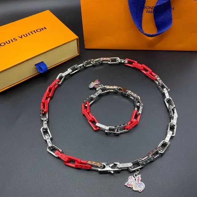 Louis Vuitton Dragon Charm Bracelet Red and Silver Enamel Chain Bracelet 9