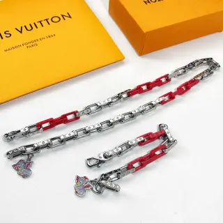 Louis Vuitton Dragon Charm Chain Bracelet Red Silver Enamel-Accented Bracelet