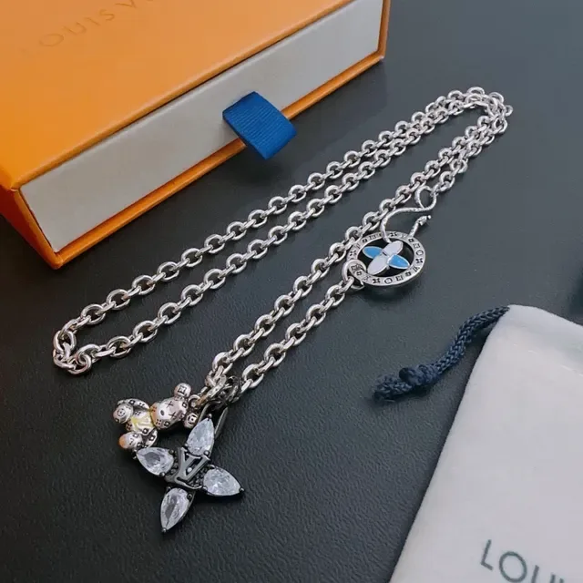 Louis Vuitton Enamel Medallion and Crystal Bear Charm Necklace 3