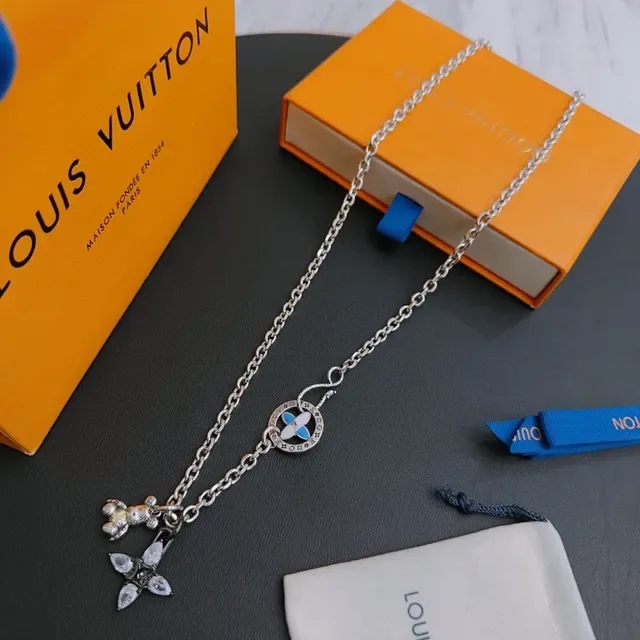 Louis Vuitton Enamel Medallion and Crystal Bear Charm Necklace 7
