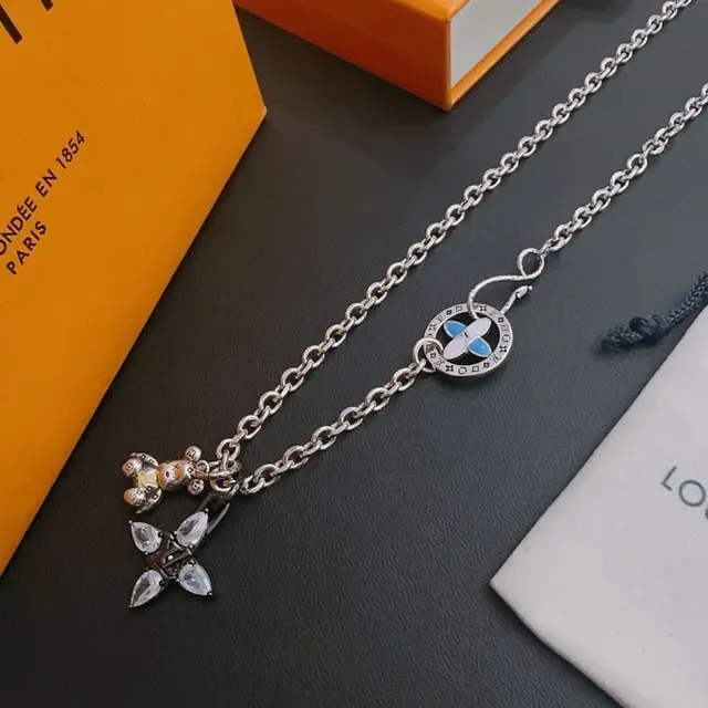 Louis Vuitton Enamel Medallion and Crystal Bear Charm Necklace 8