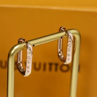 Louis Vuitton Engraved Monogram Flower Rectangular Hoop Earrings
