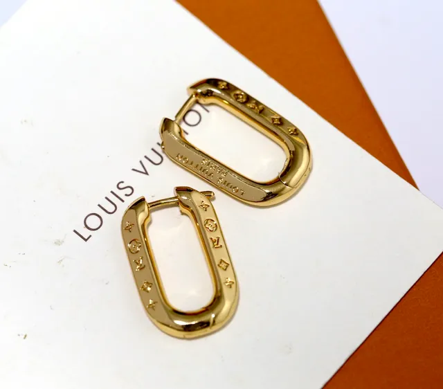 Louis Vuitton Engraved Monogram Flower Rectangular Hoop Earrings 3