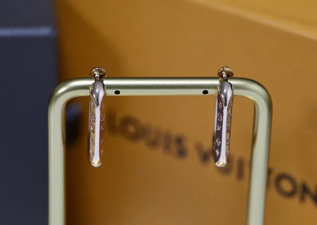 Louis Vuitton Engraved Monogram Flower Rectangular Hoop Earrings 8