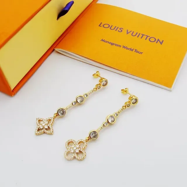 Louis Vuitton Floral Quatrefoil Pavé Crystal Drop Earrings 2