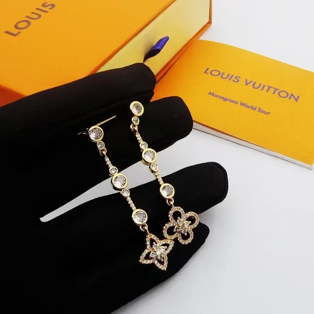 Louis Vuitton Floral Quatrefoil Pavé Crystal Drop Earrings 3