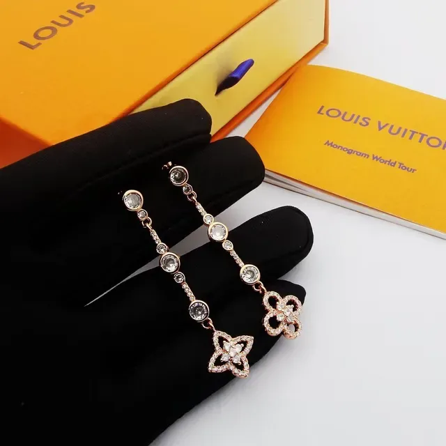Louis Vuitton Floral Quatrefoil Pavé Crystal Drop Earrings 4