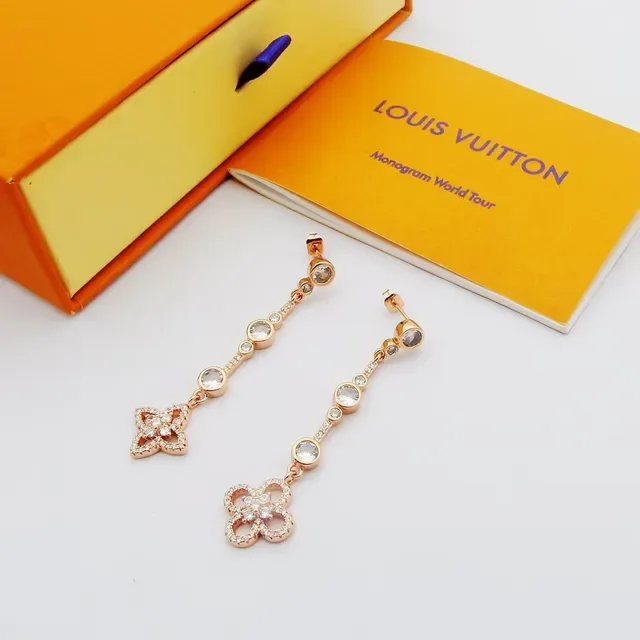 Louis Vuitton Floral Quatrefoil Pavé Crystal Drop Earrings 5