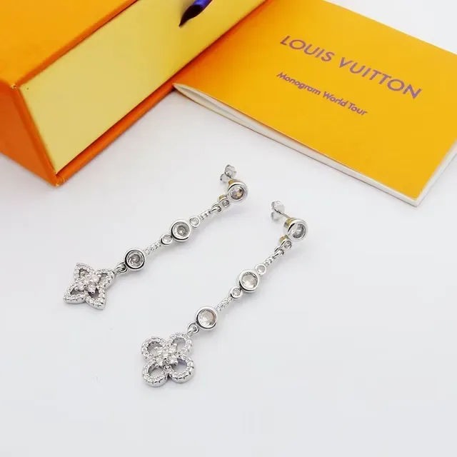 Louis Vuitton Floral Quatrefoil Pavé Crystal Drop Earrings 6