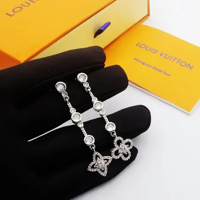 Louis Vuitton Floral Quatrefoil Pavé Crystal Drop Earrings 7