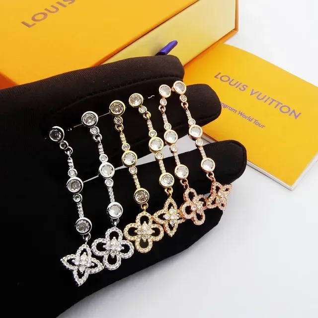 Louis Vuitton Floral Quatrefoil Pavé Crystal Drop Earrings 8