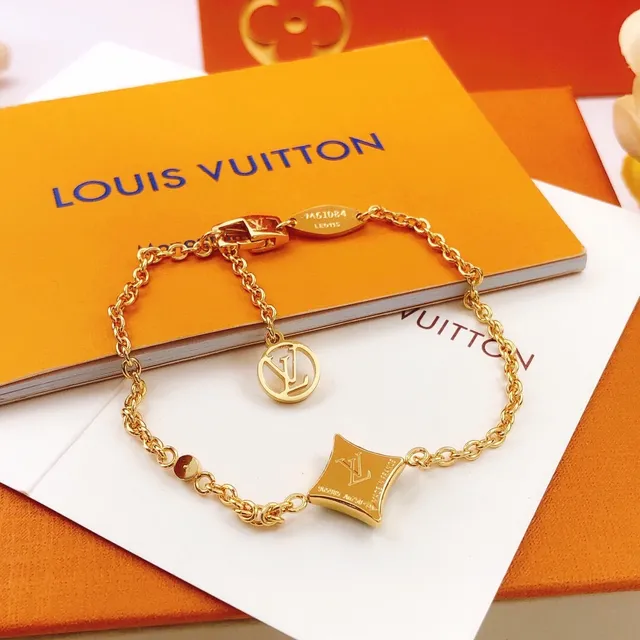 Louis Vuitton Flower Motif Turquoise Enamel Gold Chain Bracelet 2