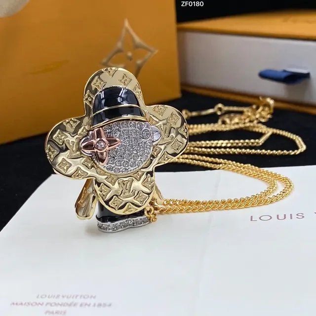 Louis Vuitton Flower Pendant Gold-Tone Crystal Necklace 2