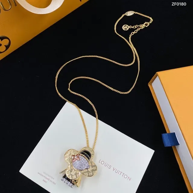Louis Vuitton Flower Pendant Gold-Tone Crystal Necklace 4