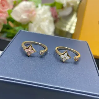 Louis Vuitton Flower Ring Gold-Tone Pink and White Mother-of-Pearl Rings