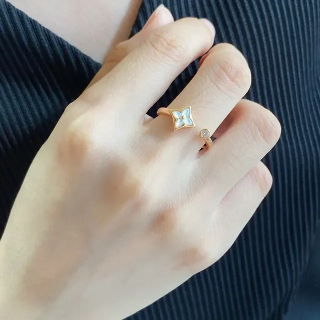 Louis Vuitton Flower Ring Gold-Tone Pink and White Mother-of-Pearl Rings 8