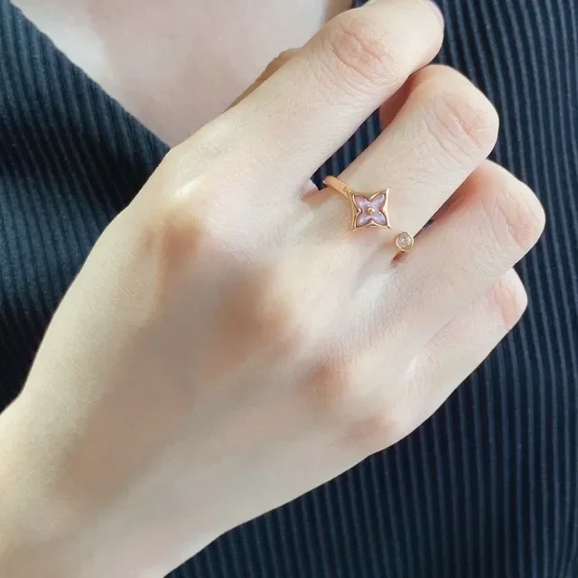 Louis Vuitton Flower Ring Gold-Tone Pink and White Mother-of-Pearl Rings 9
